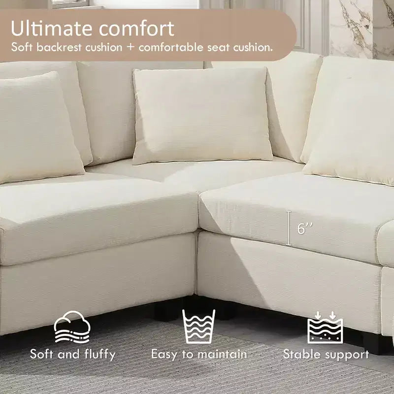 Whisen Modern Chenille U-shaped Sectional Sofa with Oversized Ottoman, Hidden Armrest Storage and Cup Holders, USB Charging Ports