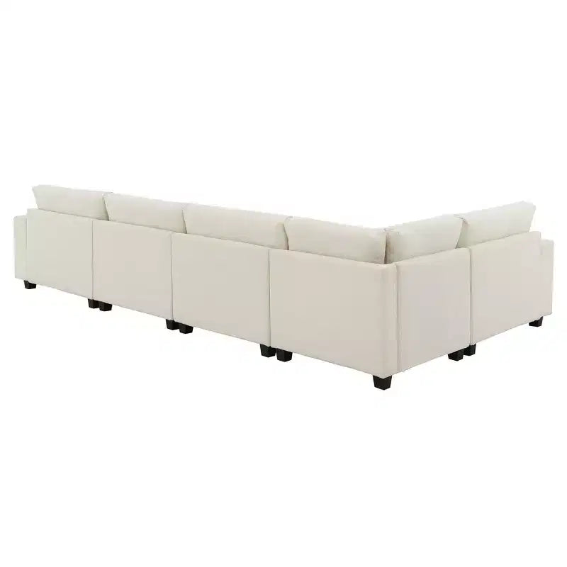Whisen Modern Chenille U-shaped Sectional Sofa with Oversized Ottoman, Hidden Armrest Storage and Cup Holders, USB Charging Ports