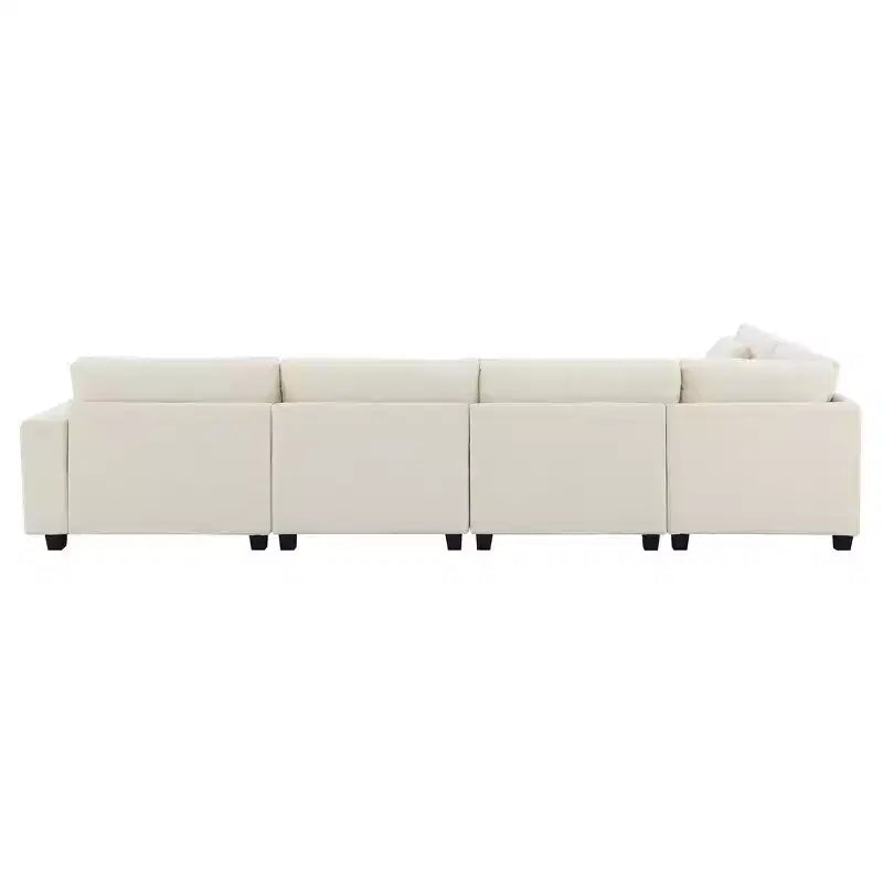 Whisen Modern Chenille U-shaped Sectional Sofa with Oversized Ottoman, Hidden Armrest Storage and Cup Holders, USB Charging Ports