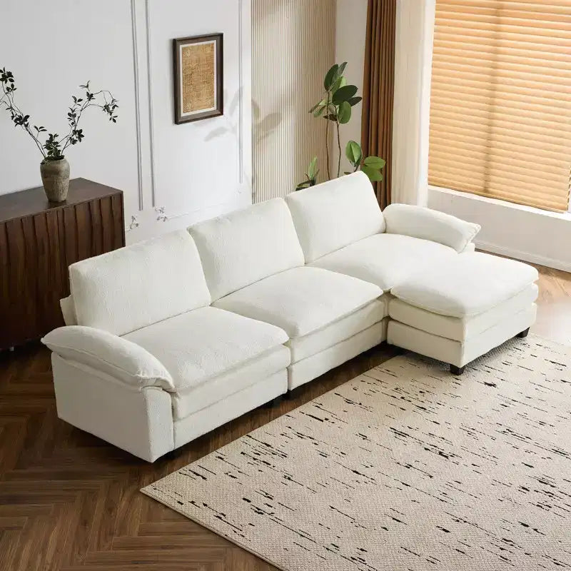 EROMMY 120.8'' Upholstered Sofa,Oversized Sectional Couch with Movable Ottoman, Convertible L-Shaped Couch for Living Room and Office, Beige