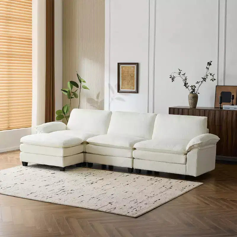 EROMMY 120.8'' Upholstered Sofa,Oversized Sectional Couch with Movable Ottoman, Convertible L-Shaped Couch for Living Room and Office, Beige