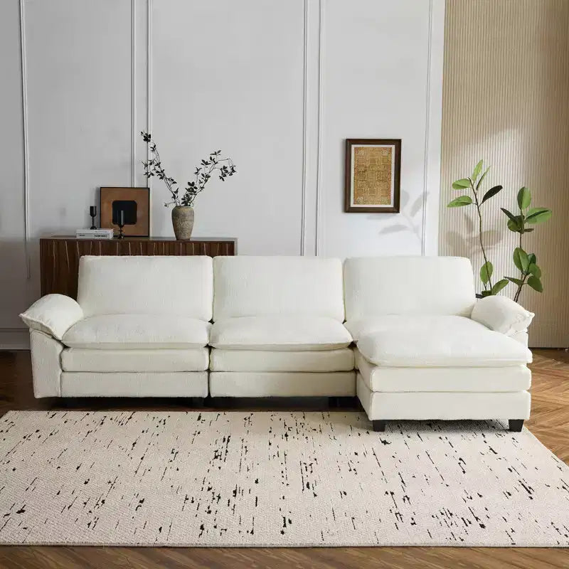 EROMMY 120.8'' Upholstered Sofa,Oversized Sectional Couch with Movable Ottoman, Convertible L-Shaped Couch for Living Room and Office, Beige