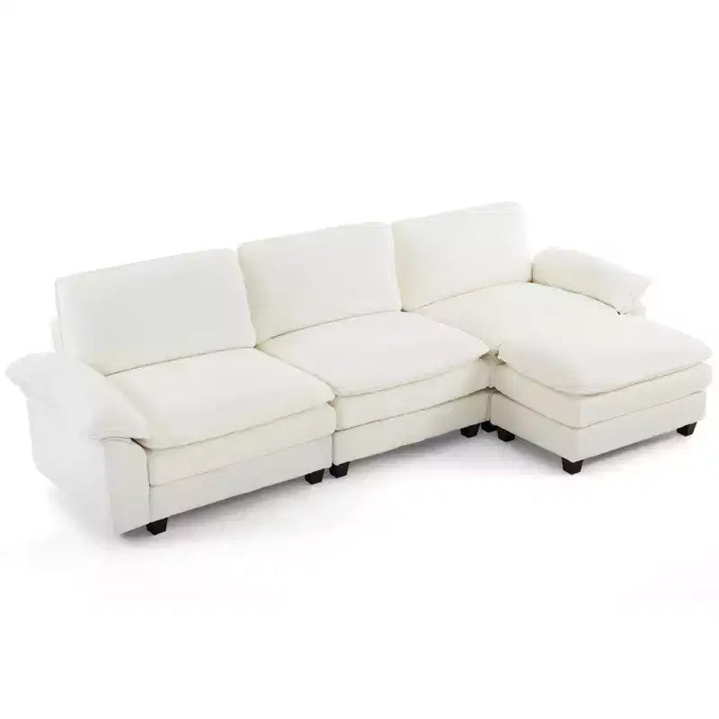 EROMMY 120.8'' Upholstered Sofa,Oversized Sectional Couch with Movable Ottoman, Convertible L-Shaped Couch for Living Room and Office, Beige