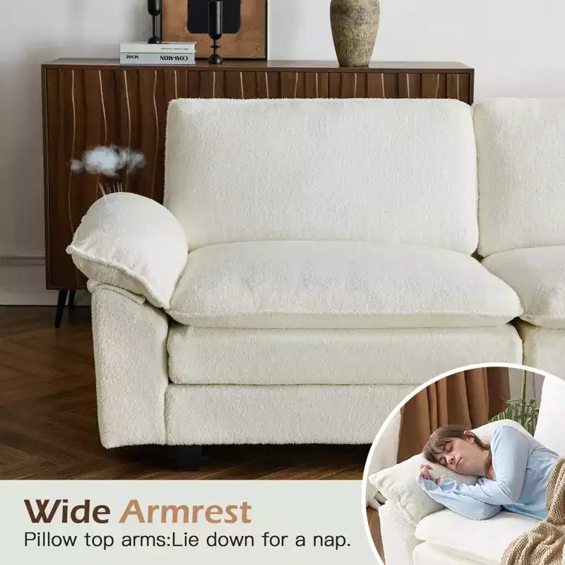 EROMMY 120.8'' Upholstered Sofa,Oversized Sectional Couch with Movable Ottoman, Convertible L-Shaped Couch for Living Room and Office, Beige