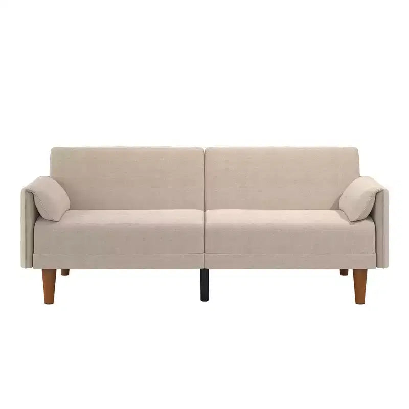 Novogratz Markham 3-Seater Futon Bed with 2 Attached Cushions, Sand Basket Weave