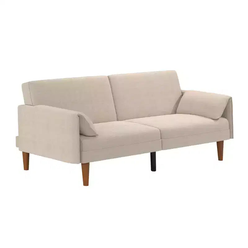 Novogratz Markham 3-Seater Futon Bed with 2 Attached Cushions, Sand Basket Weave