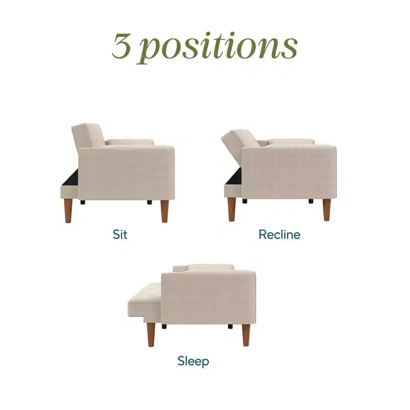 Novogratz Markham 3-Seater Futon Bed with 2 Attached Cushions, Sand Basket Weave