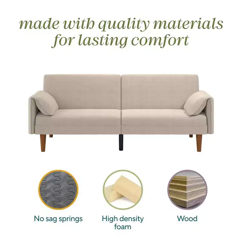 Novogratz Markham 3-Seater Futon Bed with 2 Attached Cushions, Sand Basket Weave