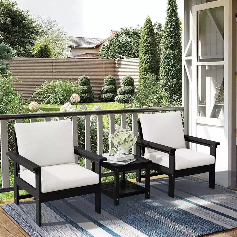 Hyleory Ensemble de mobilier de jardin en PEHD écologique avec coussins et table d'appoint