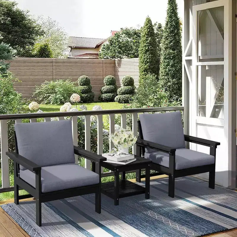 Hyleory Ensemble de mobilier de jardin en PEHD écologique avec coussins et table d'appoint