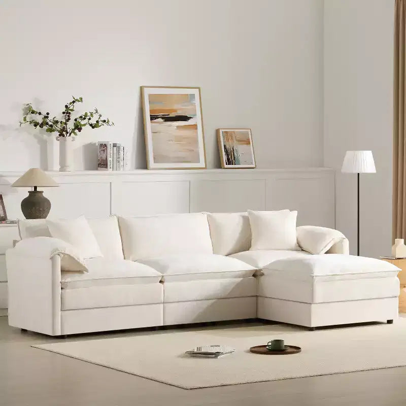 Whisen Modern Design Oversized Chenille Modular Sectional Sofa 4 Seat Sofa with Double Cushions and Movable Ottomans