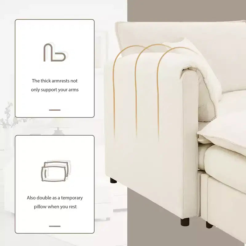 Whisen Modern Design Oversized Chenille Modular Sectional Sofa 4 Seat Sofa with Double Cushions and Movable Ottomans