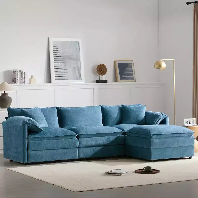Whisen Modern Design Oversized Chenille Modular Sectional Sofa 4 Seat Sofa with Double Cushions and Movable Ottomans