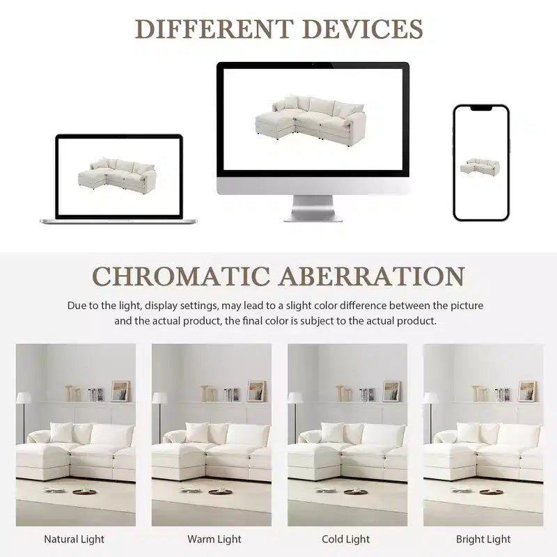 Whisen Modern Design Oversized Chenille Modular Sectional Sofa 4 Seat Sofa with Double Cushions and Movable Ottomans