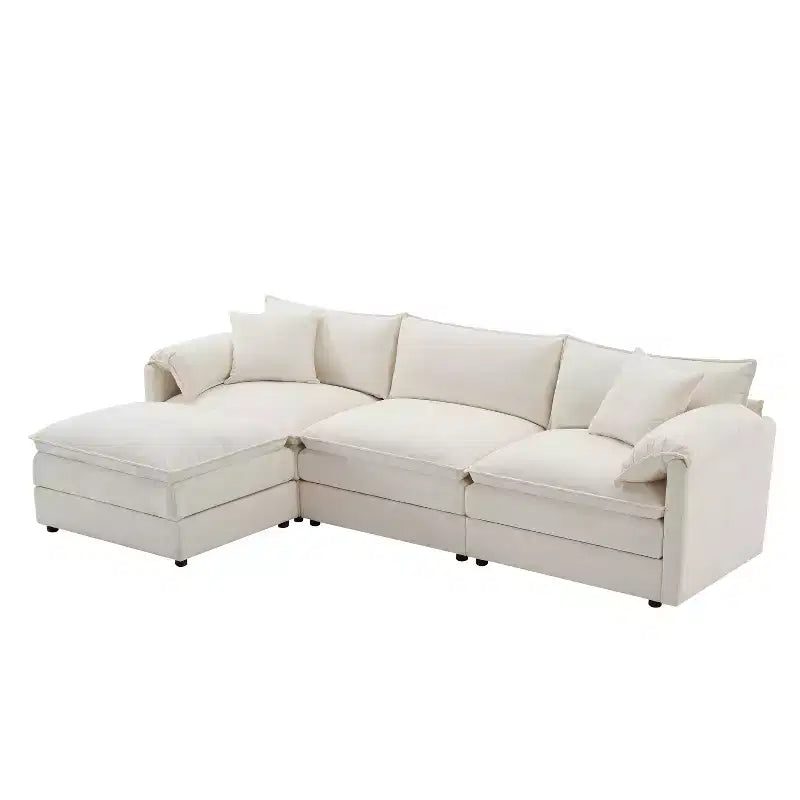 Whisen Modern Design Oversized Chenille Modular Sectional Sofa 4 Seat Sofa with Double Cushions and Movable Ottomans