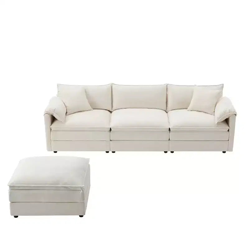 Whisen Modern Design Oversized Chenille Modular Sectional Sofa 4 Seat Sofa with Double Cushions and Movable Ottomans