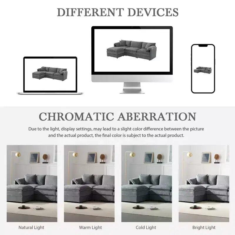 Whisen Modern Design Oversized Chenille Modular Sectional Sofa 4 Seat Sofa with Double Cushions and Movable Ottomans