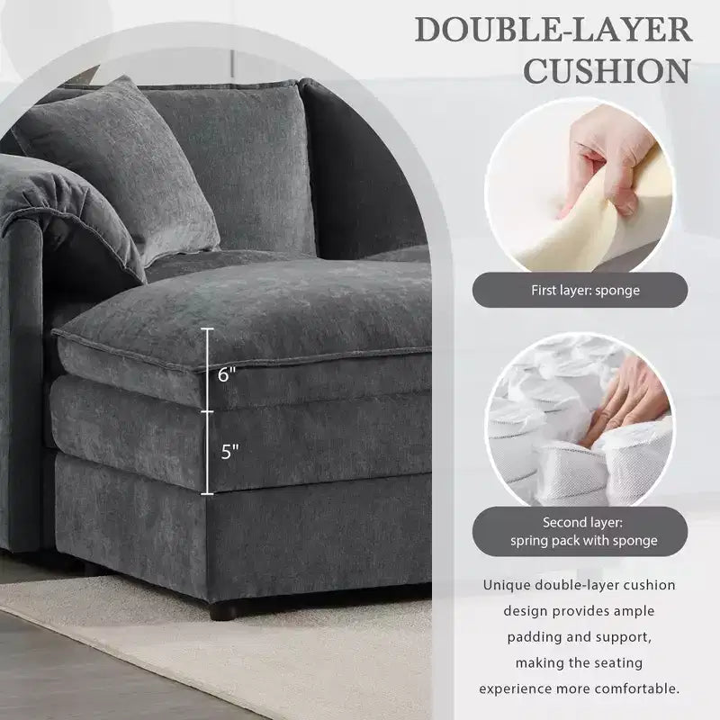 Whisen Modern Design Oversized Chenille Modular Sectional Sofa 4 Seat Sofa with Double Cushions and Movable Ottomans