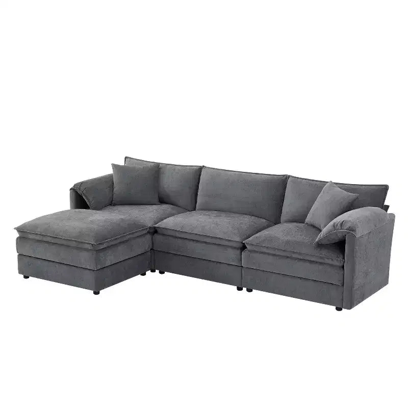 Whisen Modern Design Oversized Chenille Modular Sectional Sofa 4 Seat Sofa with Double Cushions and Movable Ottomans