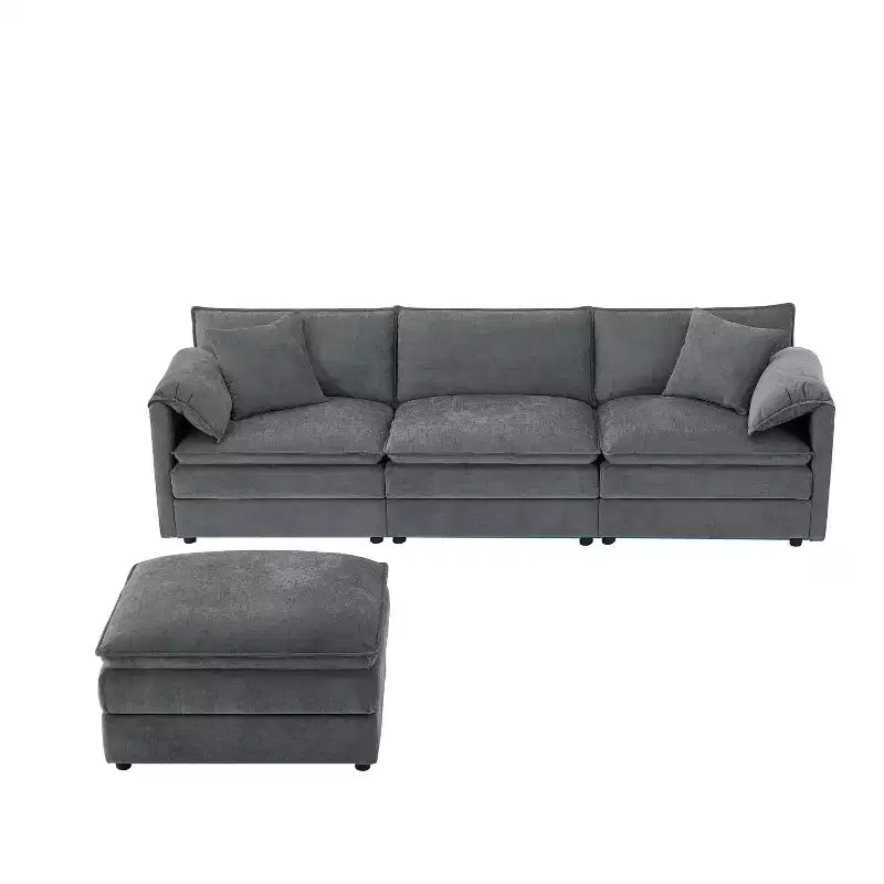 Whisen Modern Design Oversized Chenille Modular Sectional Sofa 4 Seat Sofa with Double Cushions and Movable Ottomans