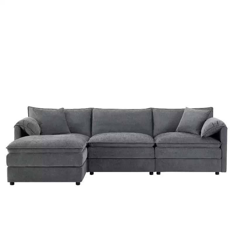 Whisen Modern Design Oversized Chenille Modular Sectional Sofa 4 Seat Sofa with Double Cushions and Movable Ottomans