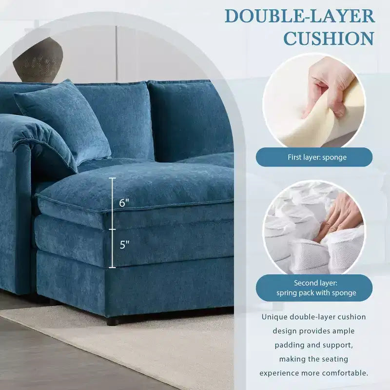 Whisen Modern Design Oversized Chenille Modular Sectional Sofa 4 Seat Sofa with Double Cushions and Movable Ottomans