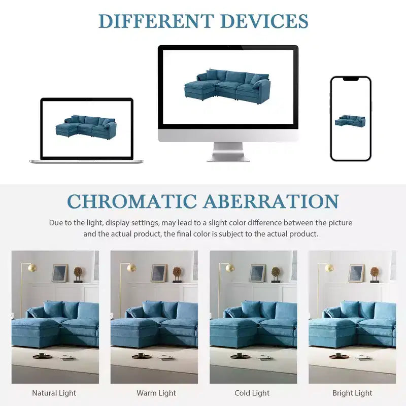 Whisen Modern Design Oversized Chenille Modular Sectional Sofa 4 Seat Sofa with Double Cushions and Movable Ottomans