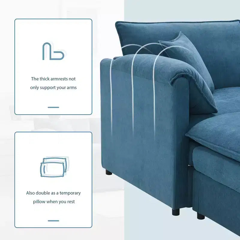 Whisen Modern Design Oversized Chenille Modular Sectional Sofa 4 Seat Sofa with Double Cushions and Movable Ottomans