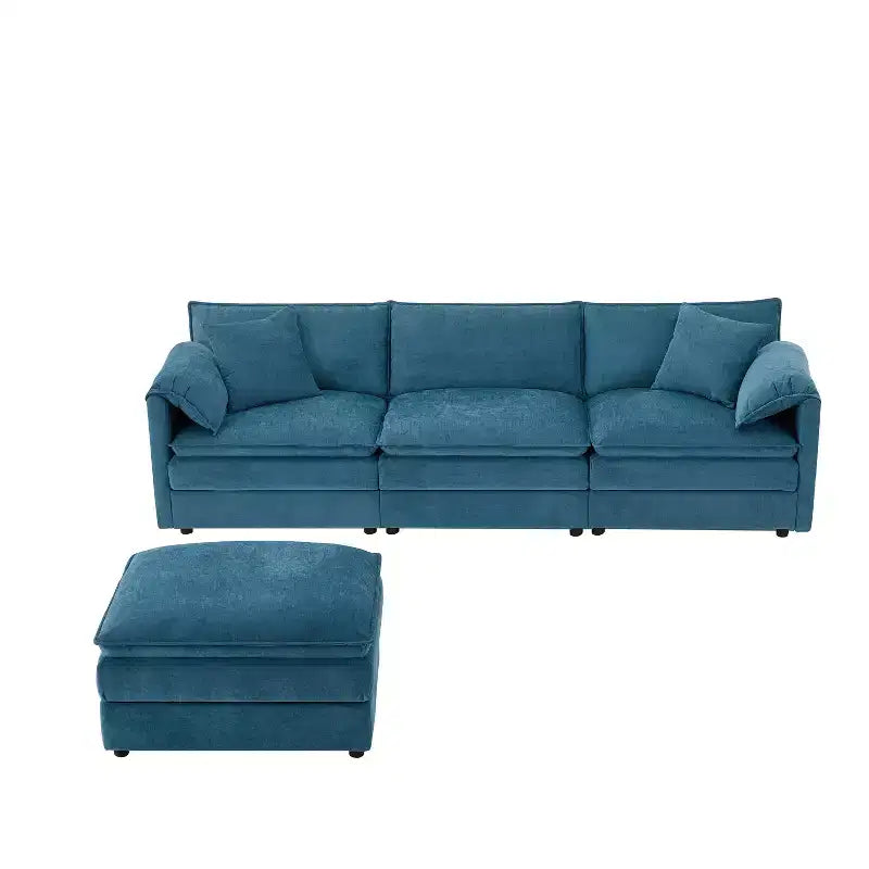 Whisen Modern Design Oversized Chenille Modular Sectional Sofa 4 Seat Sofa with Double Cushions and Movable Ottomans