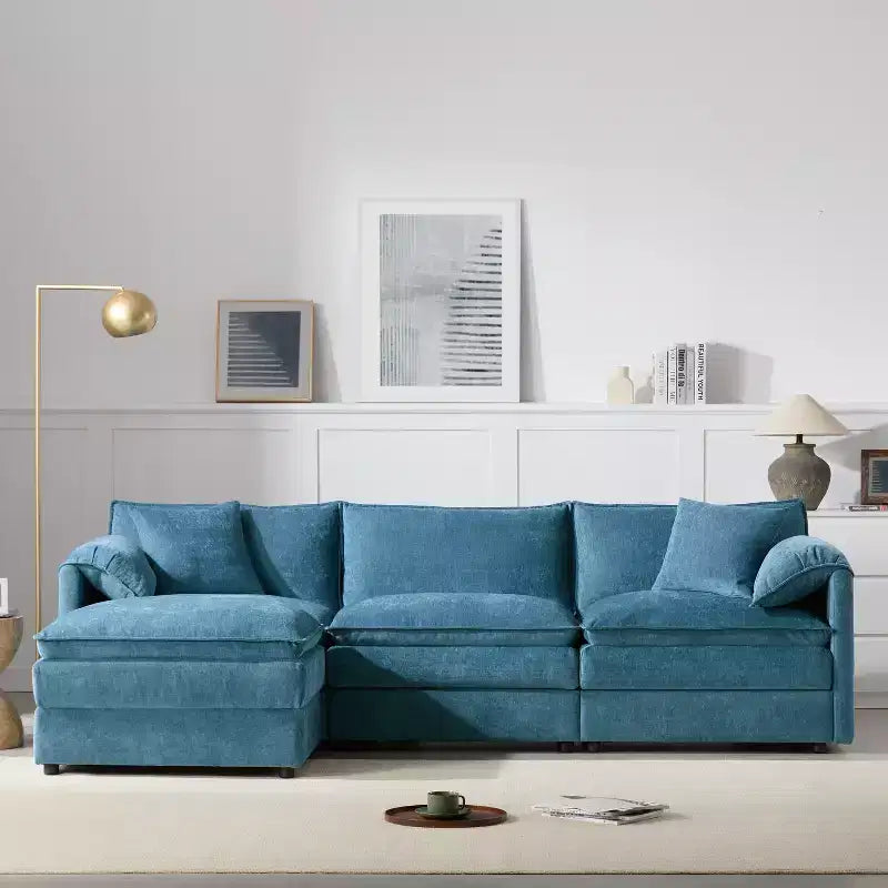 Whisen Modern Design Oversized Chenille Modular Sectional Sofa 4 Seat Sofa with Double Cushions and Movable Ottomans