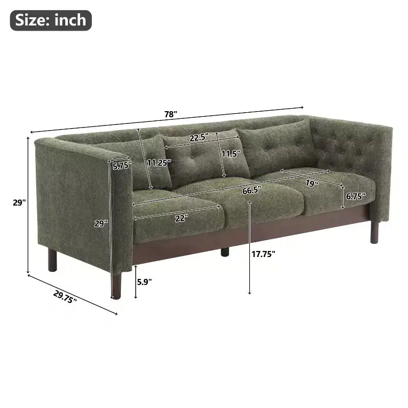 78W Sofa Couch, Modern Upholstered 3-seater Sofa Chair with Tufted Design for Living Room -Christopher Knight Home
