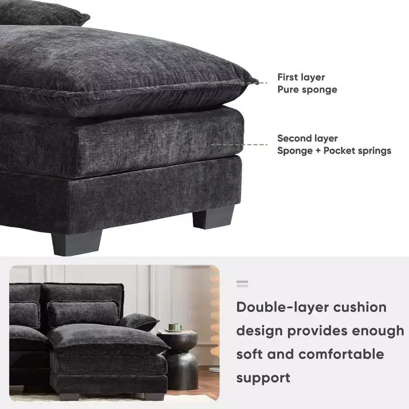 Whisen Modern Design Chenille U-shaped Sectional Sofa with Cup Holders and USB Charger