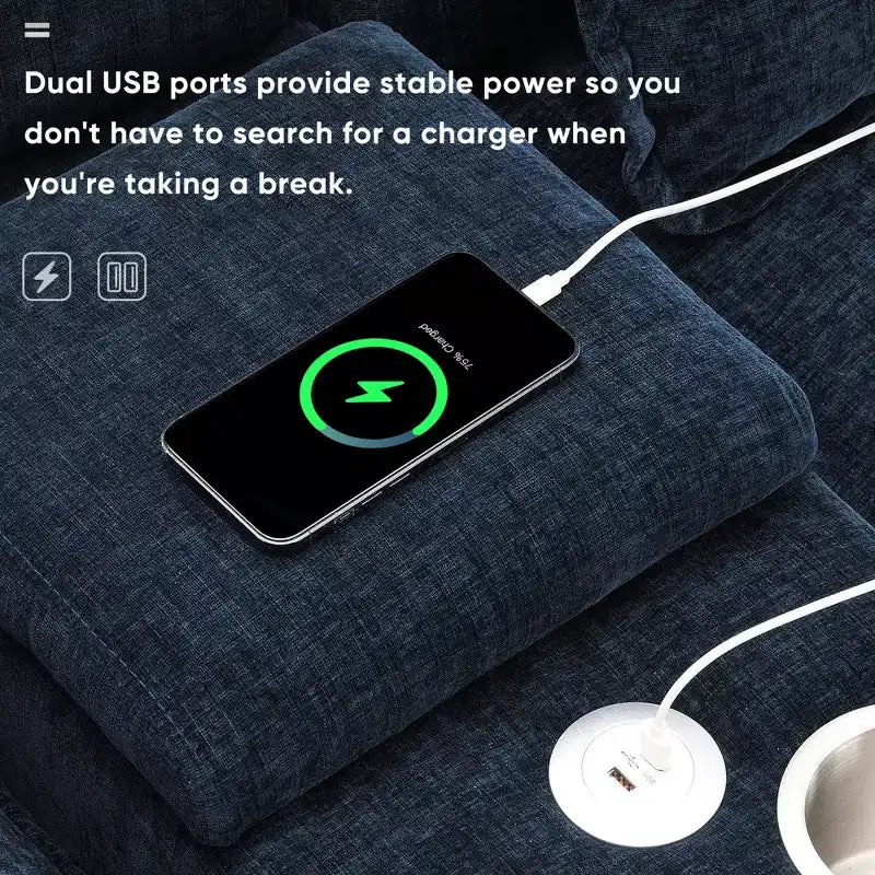Whisen Modern Design Chenille U-shaped Sectional Sofa with Cup Holders and USB Charger