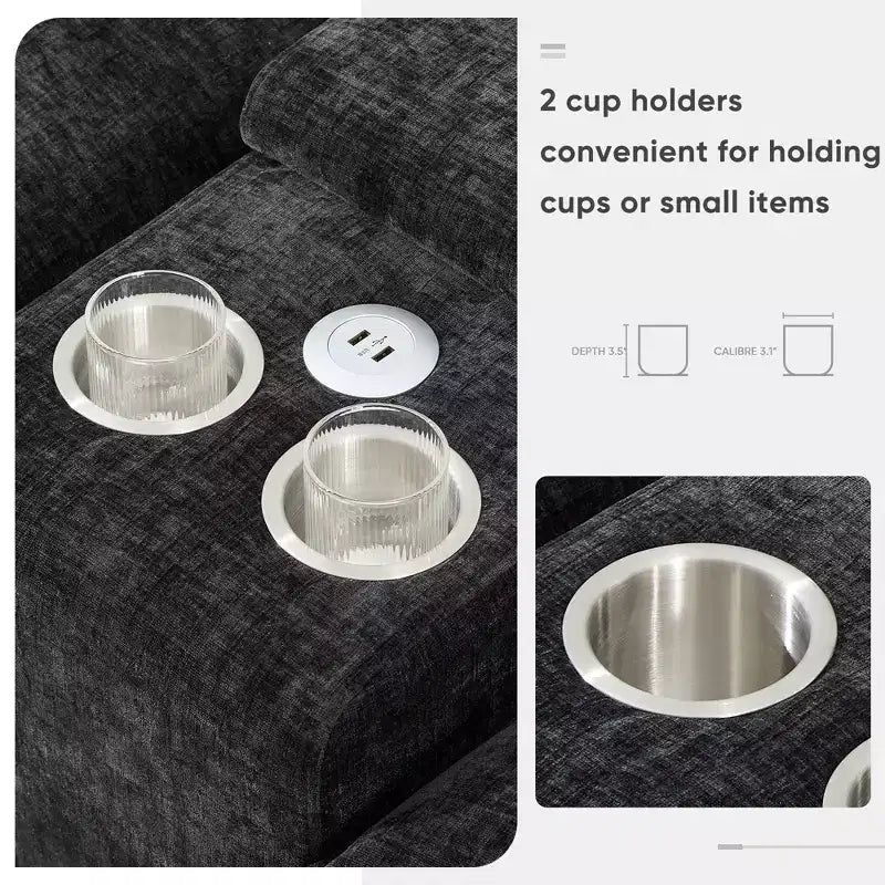 Whisen Modern Design Chenille U-shaped Sectional Sofa with Cup Holders and USB Charger