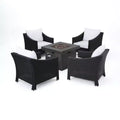 Christopher Knight Home Antibes Outdoor Wicker 5 Piece Club Chair and Fire Pit Set with Cushions