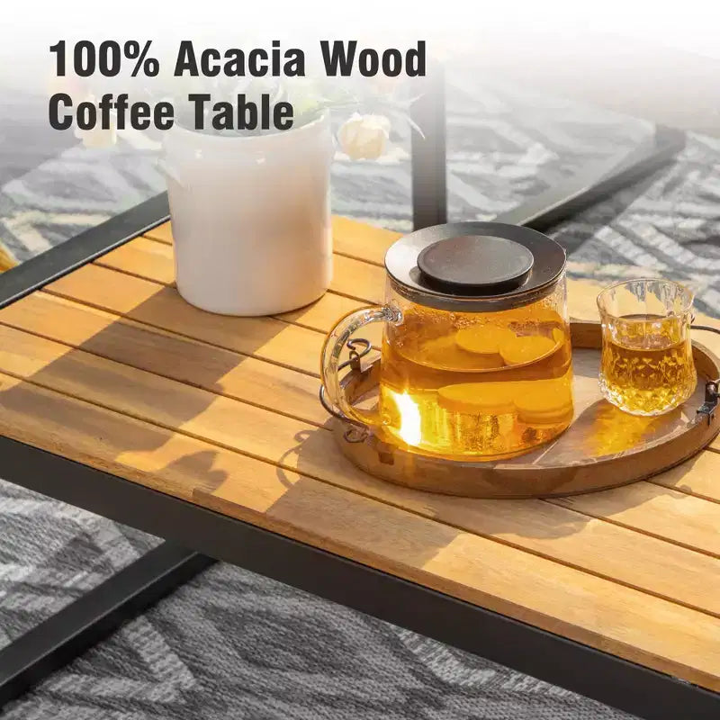 Juego de conversación acolchado de mimbre y ratán para patio exterior de 4 piezas con sillones y mesa de centro Captiva Designs