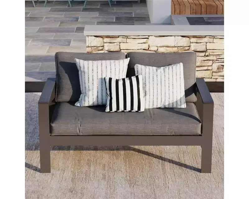 Heynemo 2-Seat Aluminum Outdoor Patio Loveseat Furniture Set With Faux Wooden, Aluminum Sofa Chair Conversation Furniture With Cushions