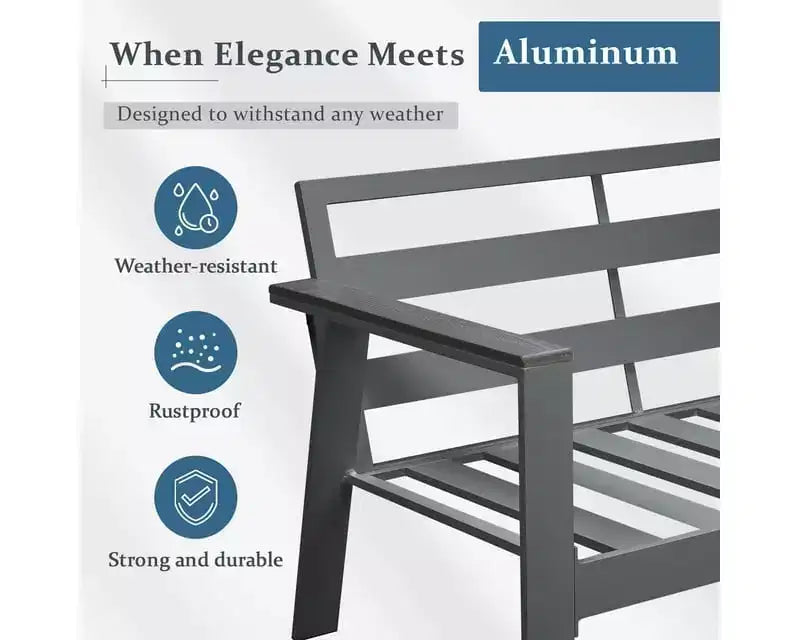 Juego de muebles de loveseat de patio al aire libre Heynemo de 2 asientos de aluminio con madera sintética, muebles de conversación de sofá de aluminio con cojines