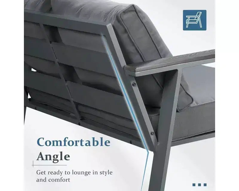 Juego de muebles de loveseat de patio al aire libre Heynemo de 2 asientos de aluminio con madera sintética, muebles de conversación de sofá de aluminio con cojines