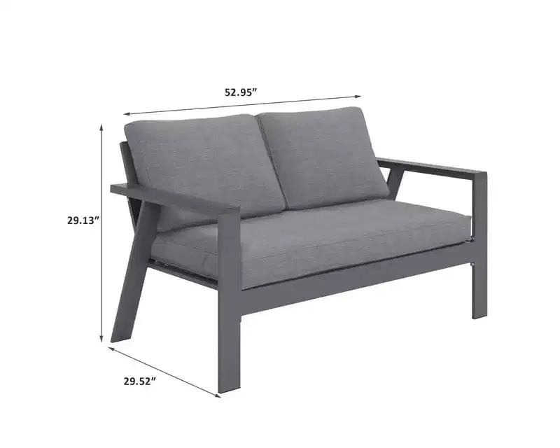 Juego de muebles de loveseat de patio al aire libre Heynemo de 2 asientos de aluminio con madera sintética, muebles de conversación de sofá de aluminio con cojines