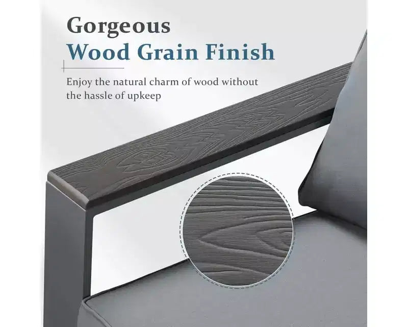 Juego de muebles de loveseat de patio al aire libre Heynemo de 2 asientos de aluminio con madera sintética, muebles de conversación de sofá de aluminio con cojines