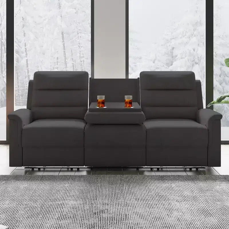 Mjkone 3-Seater Recliner Sofa,Adjustable Living Room Sofa with Flip Middle Backrest, Home Theater Seating Couch