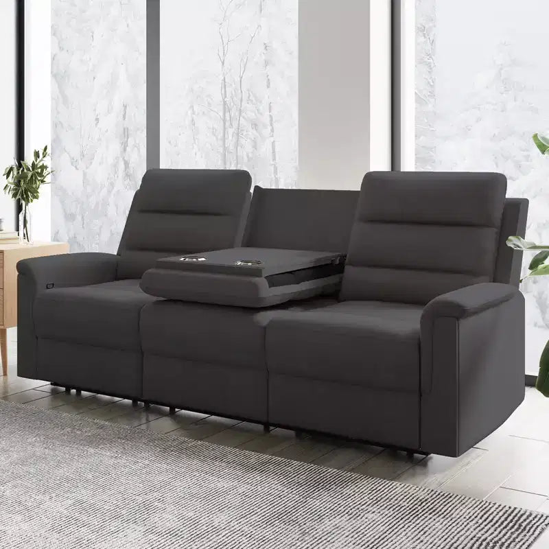 Mjkone 3-Seater Recliner Sofa,Adjustable Living Room Sofa with Flip Middle Backrest, Home Theater Seating Couch