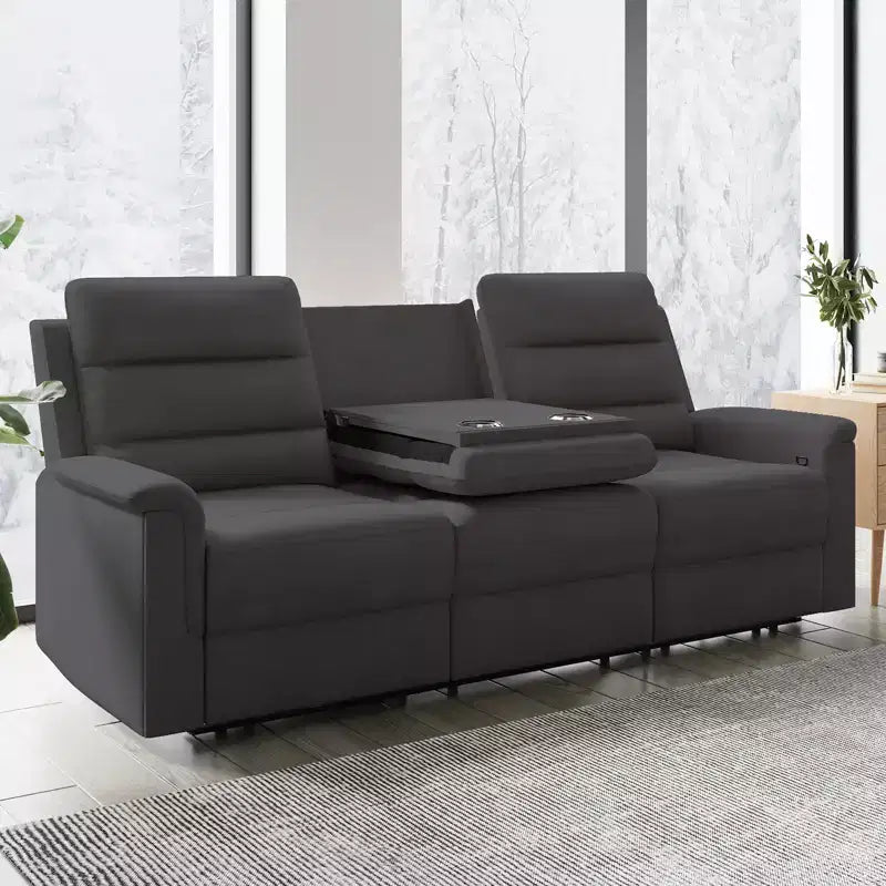 Mjkone 3-Seater Recliner Sofa,Adjustable Living Room Sofa with Flip Middle Backrest, Home Theater Seating Couch
