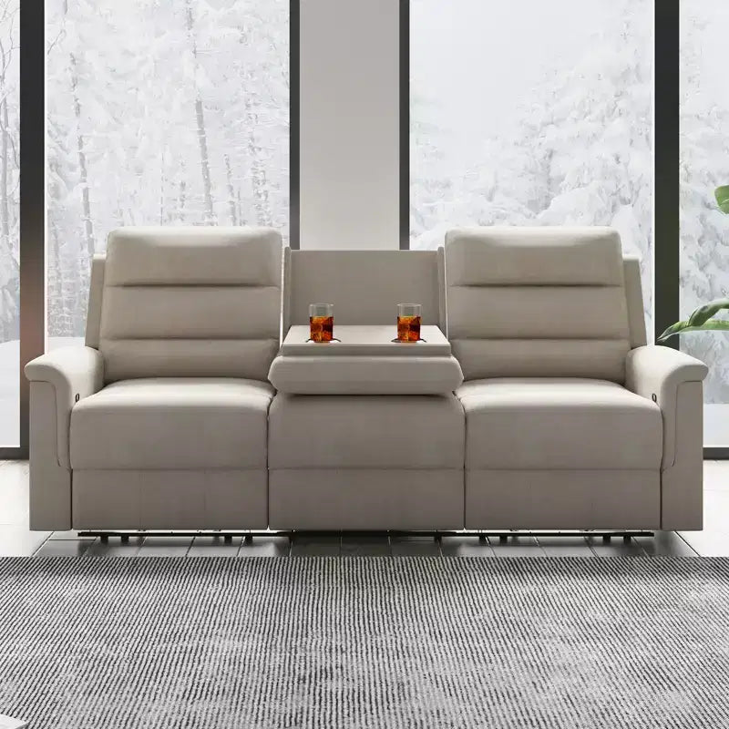Mjkone 3-Seater Recliner Sofa,Adjustable Living Room Sofa with Flip Middle Backrest, Home Theater Seating Couch