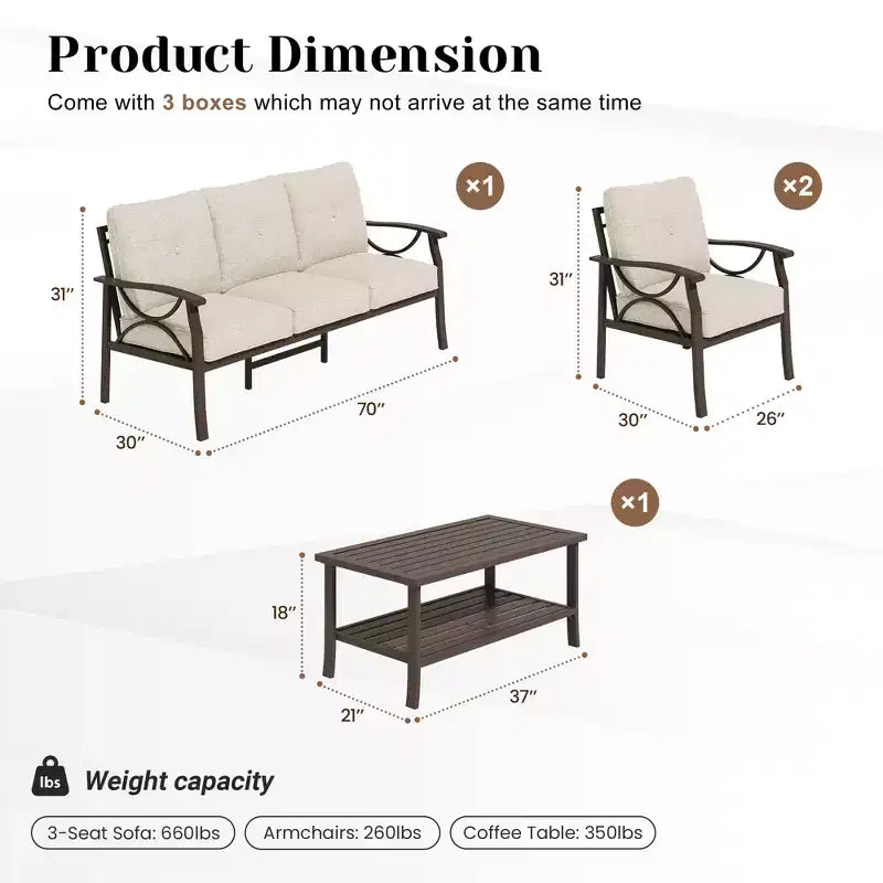 Juego de muebles de patio Heynemo para exteriores, juego de conversación de patio de 4 piezas con mesa de centro, juego de muebles de metal para porche, patio trasero, jardín, gris
