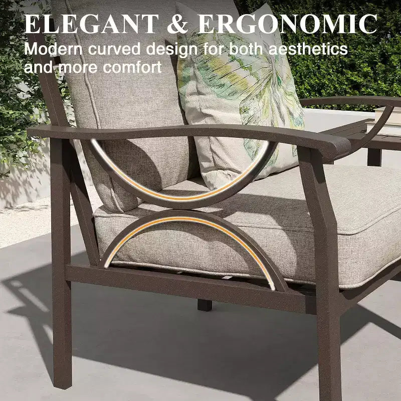 Juego de muebles de patio Heynemo para exteriores, juego de conversación de patio de 4 piezas con mesa de centro, juego de muebles de metal para porche, patio trasero, jardín, gris