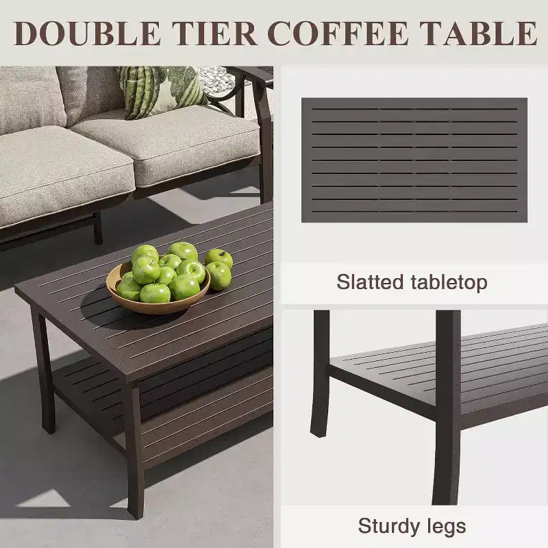 Juego de muebles de patio Heynemo para exteriores, juego de conversación de patio de 4 piezas con mesa de centro, juego de muebles de metal para porche, patio trasero, jardín, gris