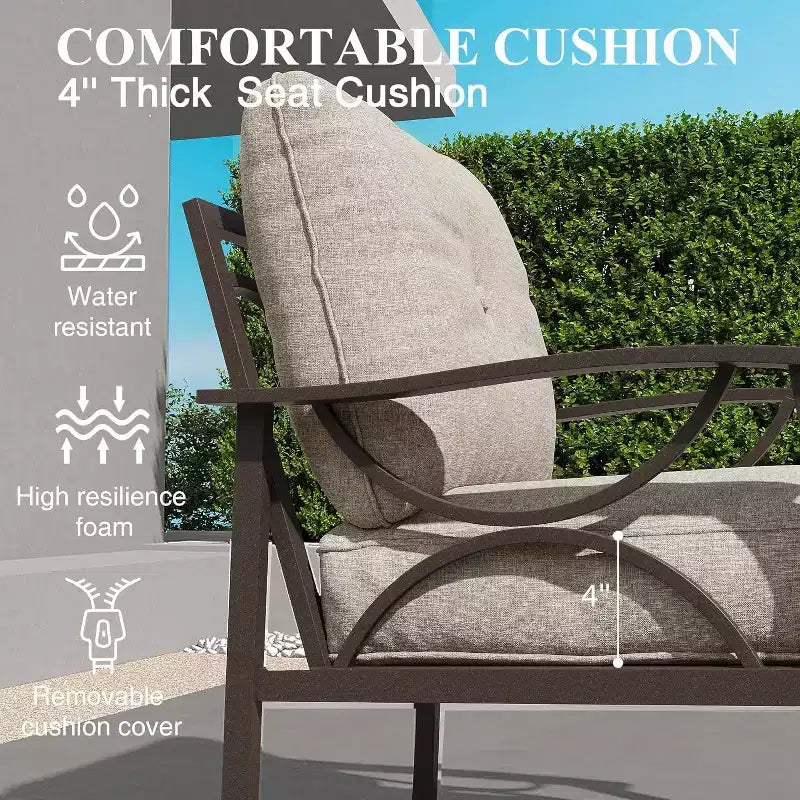 Juego de muebles de patio Heynemo para exteriores, juego de conversación de patio de 4 piezas con mesa de centro, juego de muebles de metal para porche, patio trasero, jardín, gris