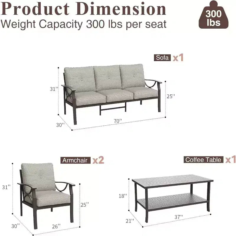 Juego de muebles de patio Heynemo para exteriores, juego de conversación de patio de 4 piezas con mesa de centro, juego de muebles de metal para porche, patio trasero, jardín, gris